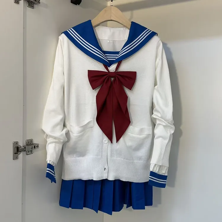 熊补补原创正版宝蓝三本水手服基础款校供jk制服白开衫百褶裙套装