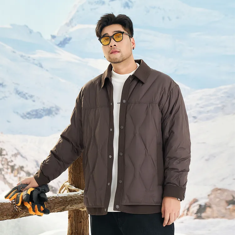【衬衫领90鸭绒】森老板大码男装冬季保暖翻领夹克轻薄羽绒服