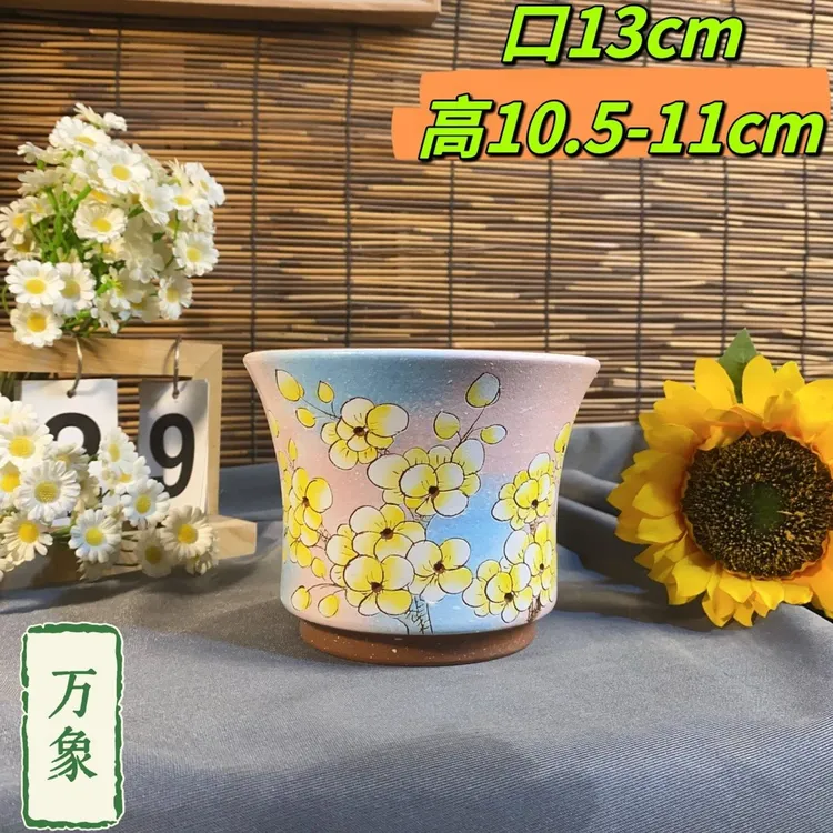 景德镇手绘红陶万象花盆手工多肉仙人球花卉透气个性特价多肉绿植