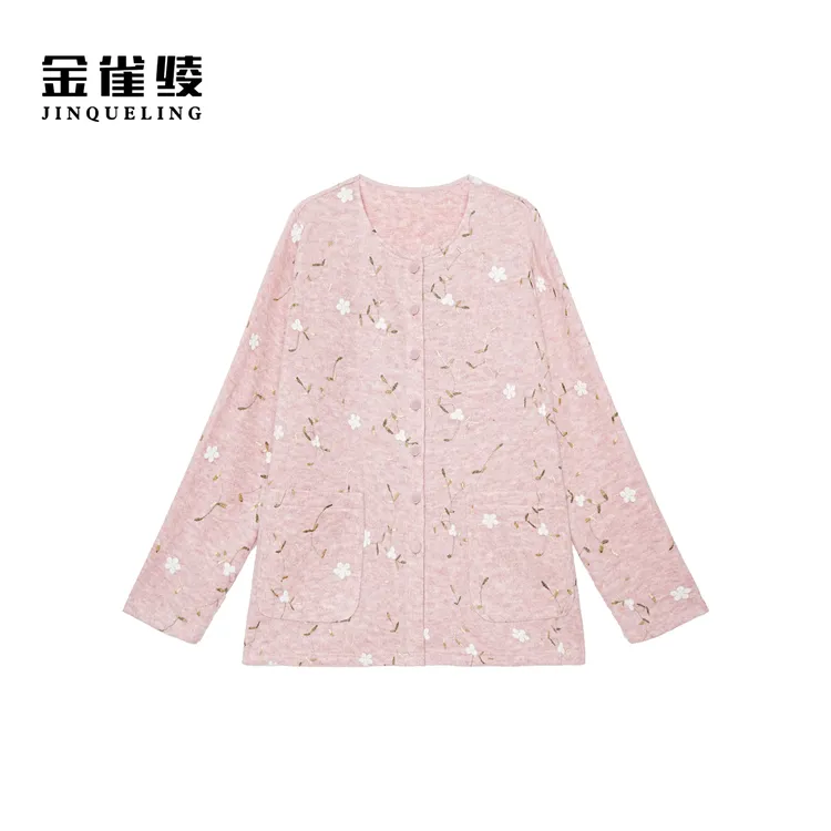 金雀绫【粉柔桃桃】简约圆领重工艺刺绣加宽加大外套SZA1ST861