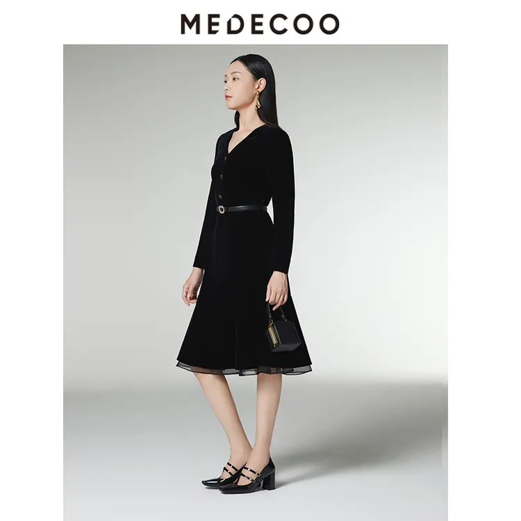 【晨粉专享价】墨蒂珂长款丝绒裙子优雅连衣裙D90404