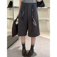 秋冬新款时尚丝巾抽绳毛呢七分裤女欧货小个子高腰显瘦百搭阔腿裤