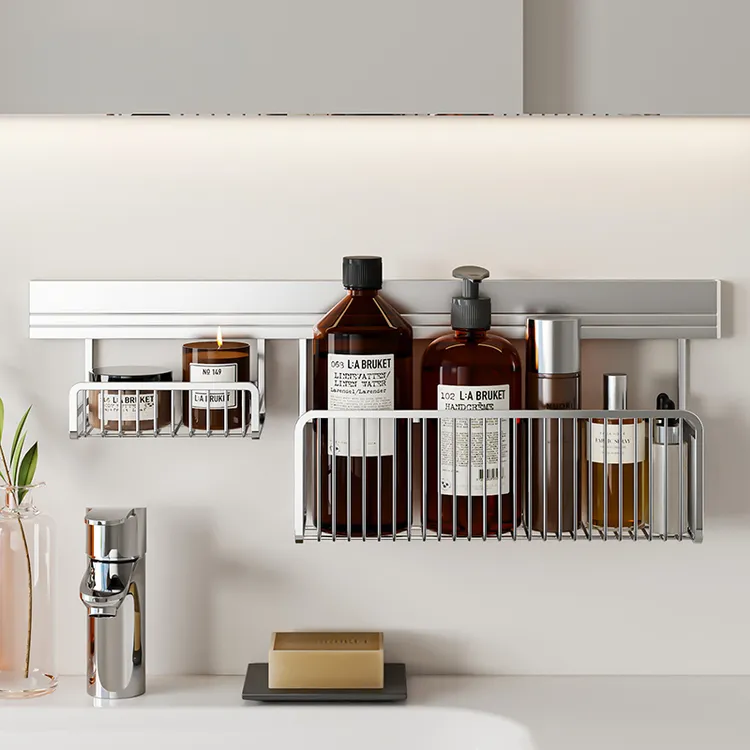 浴室挂墙置物架免打孔卫生间化妆品收纳架304不锈钢挂篮多功能架