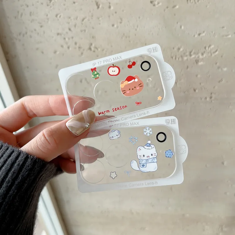 可爱小动物卡通风格适用于苹果17PROMAX手机镜头的全包透明镜头膜