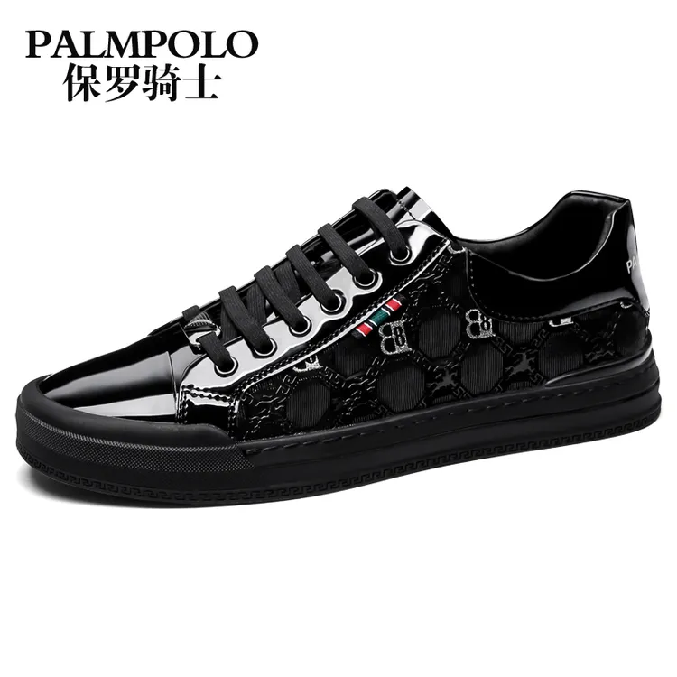 保罗骑士男鞋真皮2025秋季黑色韩版皮鞋低帮车缝线休闲板鞋拼色