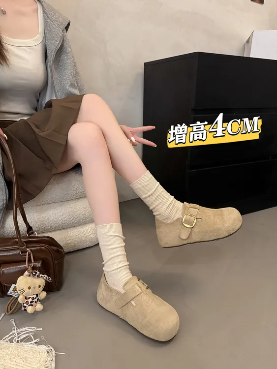 厚底内增高全包勃肯鞋女2025秋冬百搭一脚蹬加绒单鞋豆豆二棉鞋