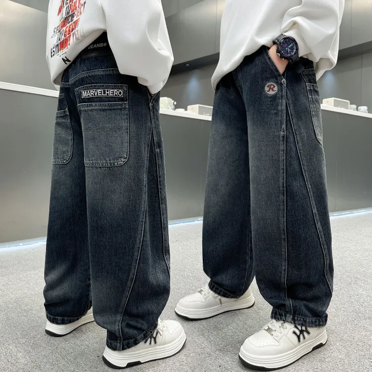 男童加绒裤子秋冬青少年2025新款儿童冬季中大童男孩一体绒牛仔裤