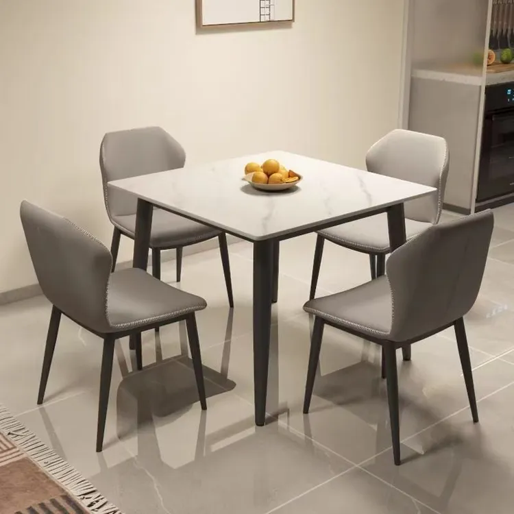 岩板餐桌家用小户型正方形桌椅组合会客接待洽谈桌轻奢休闲小圆桌