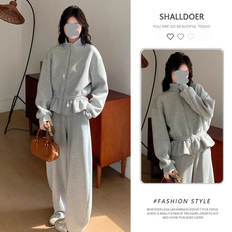 设计感小众时尚套装女2025春秋新款立领花苞卫衣外套阔腿裤两件套