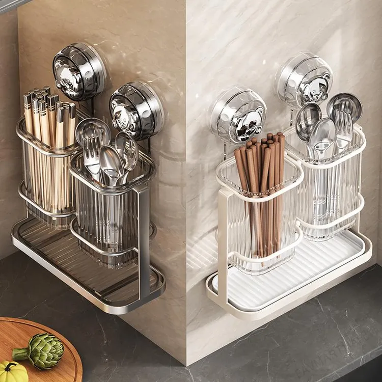 FAVMARTHA吸盘筷子收纳盒筷子筒壁挂式家用新款筷子勺子收纳层架