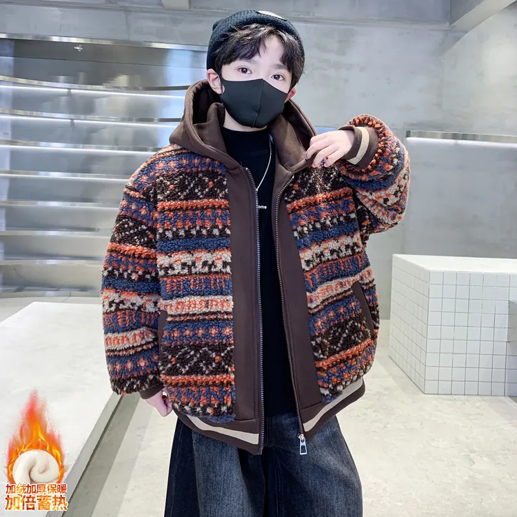 儿童装男童冬装加绒外套2025新款中大童秋冬款男孩加厚毛毛衣棉服