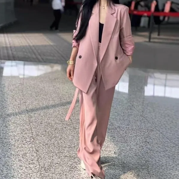 春季新款宽松气质女士西装阔腿裤套装