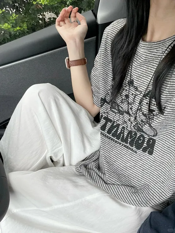 孕妇t恤夏季薄款上衣中长款卡通印花条纹控短袖轻薄夏天圆领基本