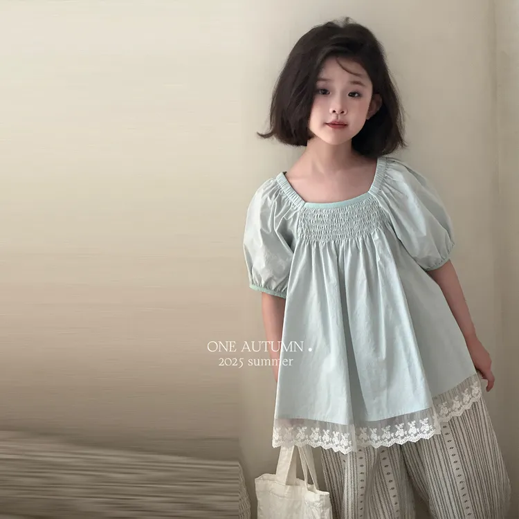 现货「壹秋ONE AUTUMN」【清爽海盐】花边衬衫女夏泡泡袖GX950