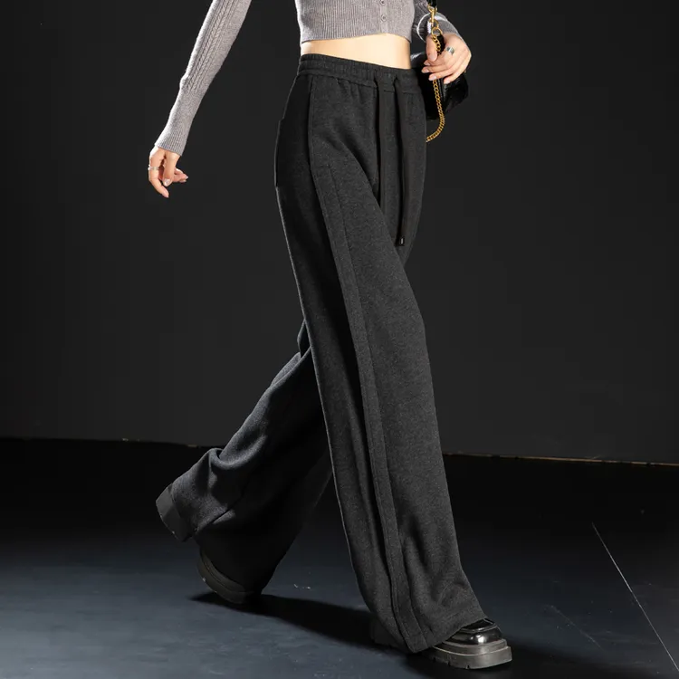 黑灰色毛呢阔腿裤2025新款秋冬裤子女垂感羊毛休闲裤女宽松直筒裤