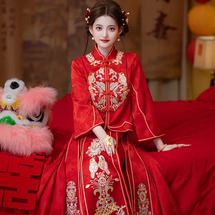 新中式秀禾服2025新款小个子订婚嫁衣孕妇宽松大码红色回门敬酒服