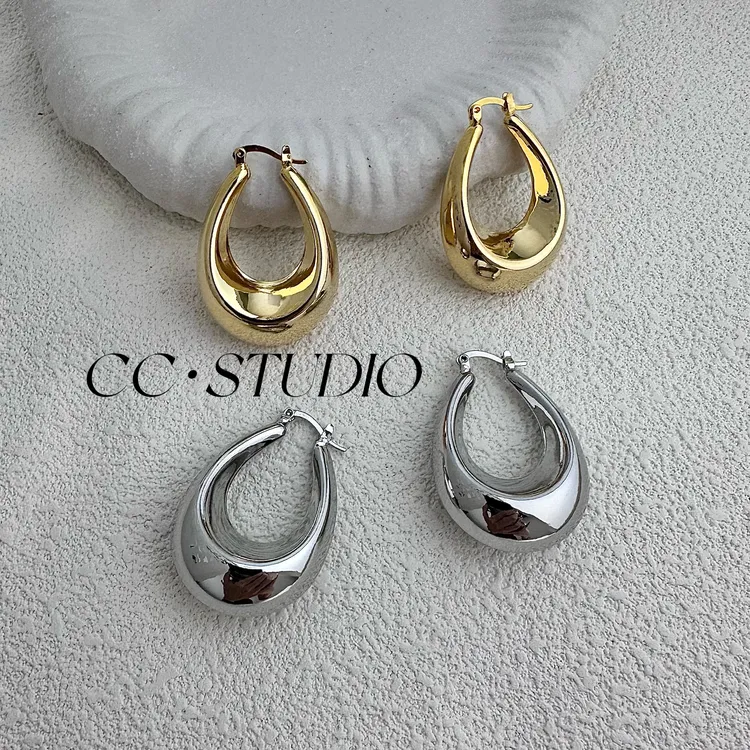 铜合金耳饰 韩系高级椭圆U型耳扣（简约大气）