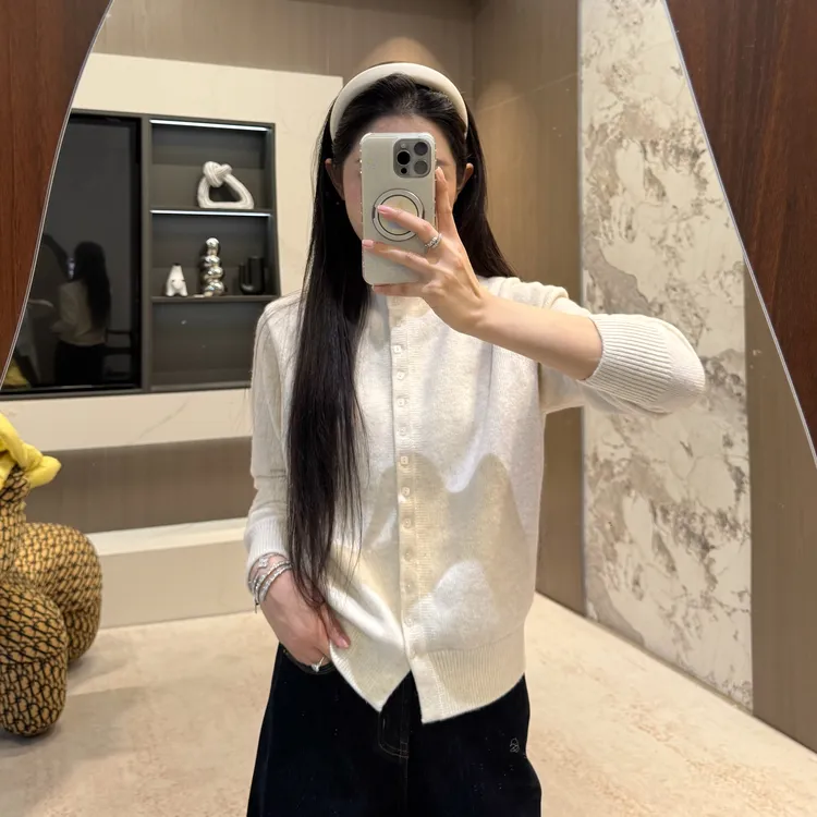 宿慕SUMU单排扣立领毛衣开衫女2025新款9-27简约百搭针织开衫1009
