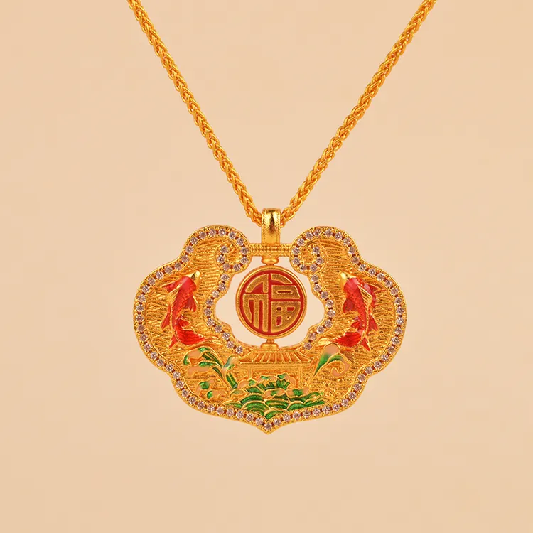 铜合金吊坠 鱼跃龙门福字祥云锁吊坠国潮项链毛衣链饰品国风女