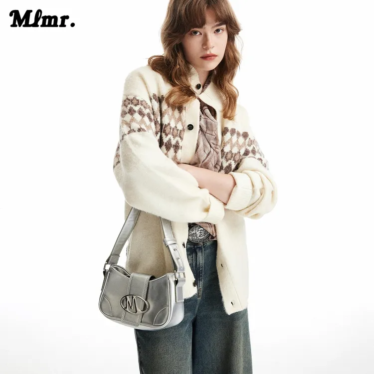 MLMR冬季新款简约风半高领宽松含羊毛开衫外套针织衫毛衣男女