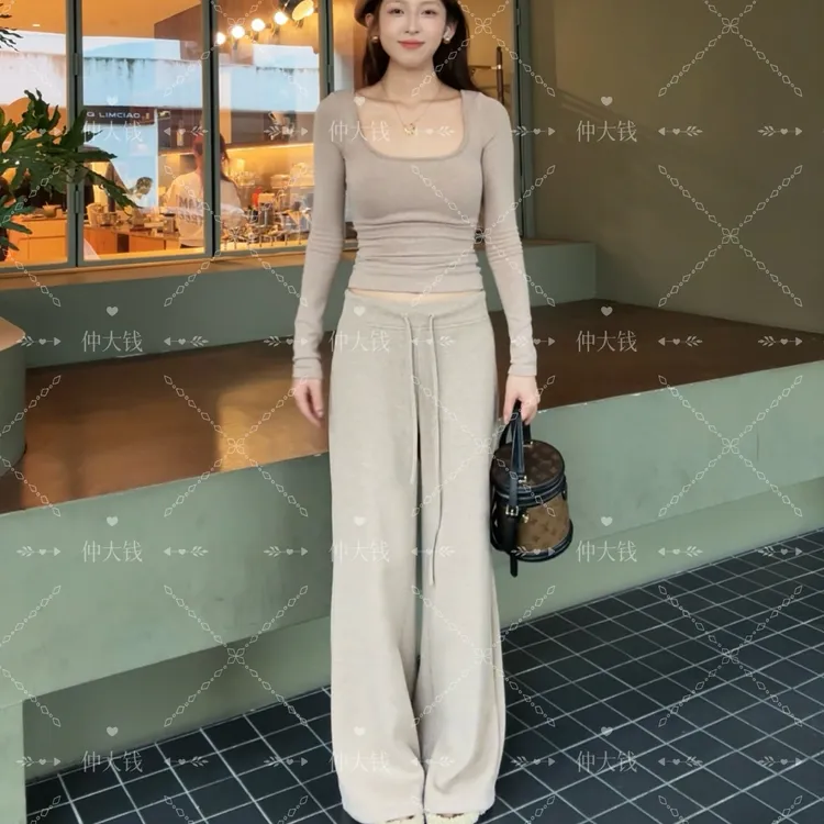 【2330】秋冬新款高腰显瘦直筒垂感加绒加厚休闲裤