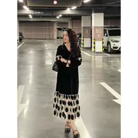 WenWen小个子撞色拼接高级感钉珠连衣裙时尚气质直筒长裙4300