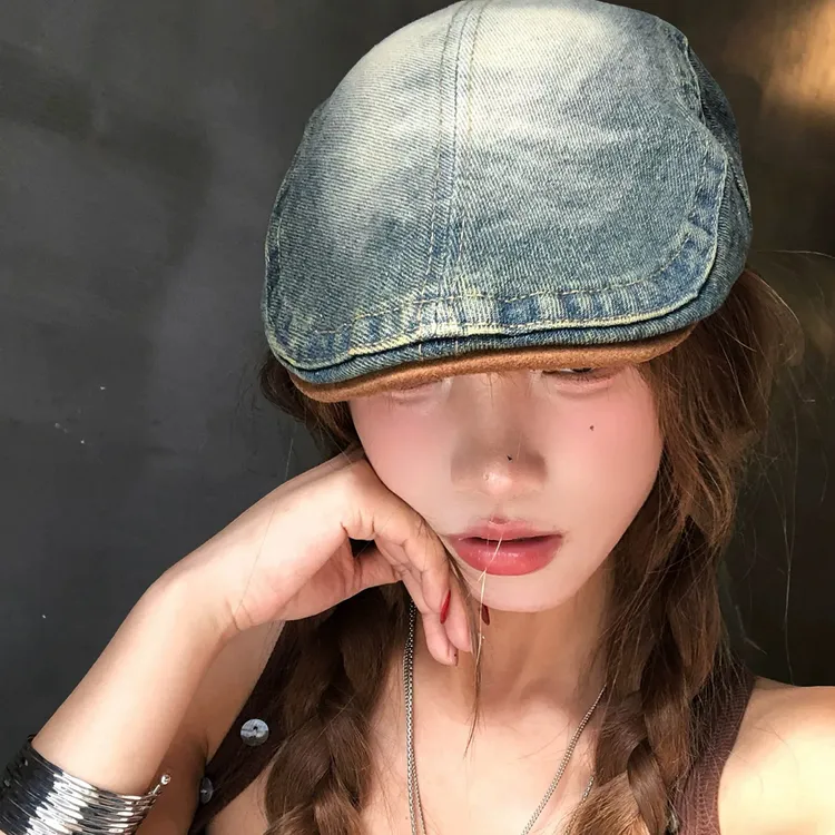 帽子复古复古女士牛仔八角帽女鸭舌帽日系前进帽