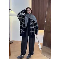 小静静一会【藏青格纹大毛衣】2025秋季新款百搭V领外套 2509C6154