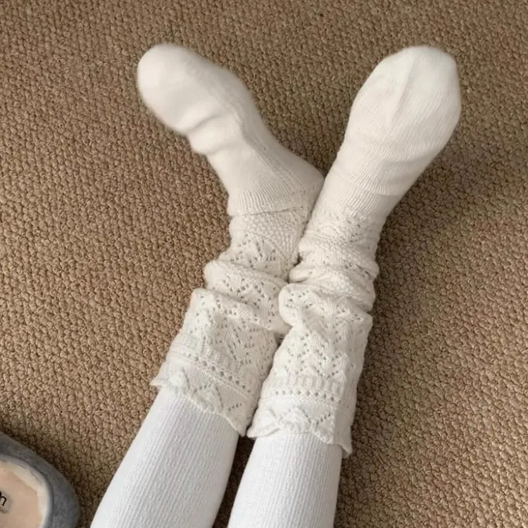 纯色花纹小腿堆堆袜显腿细春秋百搭堆堆复古高级感舒适中筒袜长袜