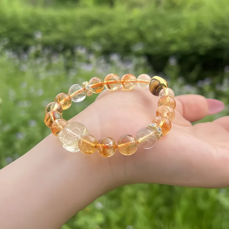 【富九洲】（新版）黄塔晶黄虎眼金发晶柠檬晶扎基拉姆手链多样性发一