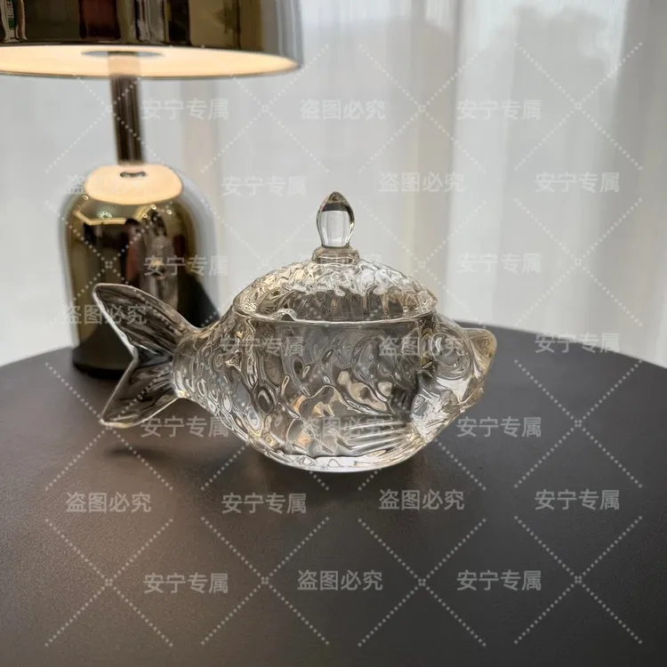 欧式透明玻璃鱼形家用储物罐适合桌面客厅餐桌装饰摆件