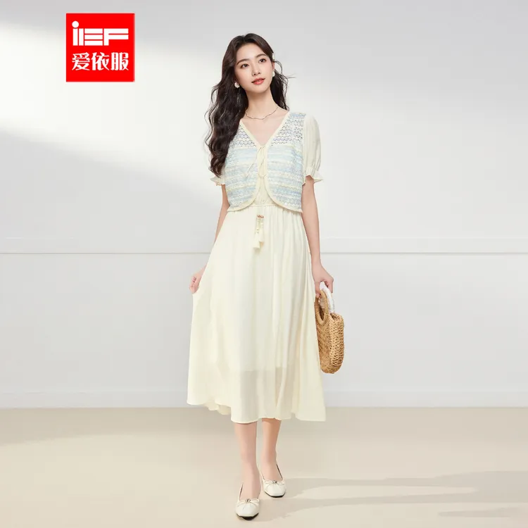 IEF/爱依服2025夏季新款韩版文艺淑女气质设计通勤连衣中裙流光风