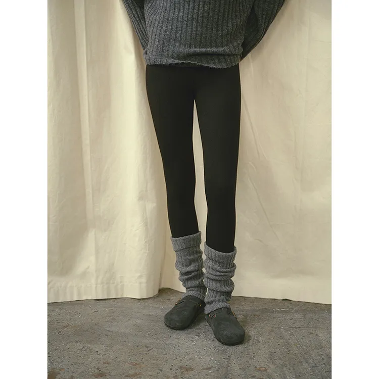 popchrio◆天丝羊毛灰色保暖打底裤高腰修身显瘦九分裤子外穿女冬