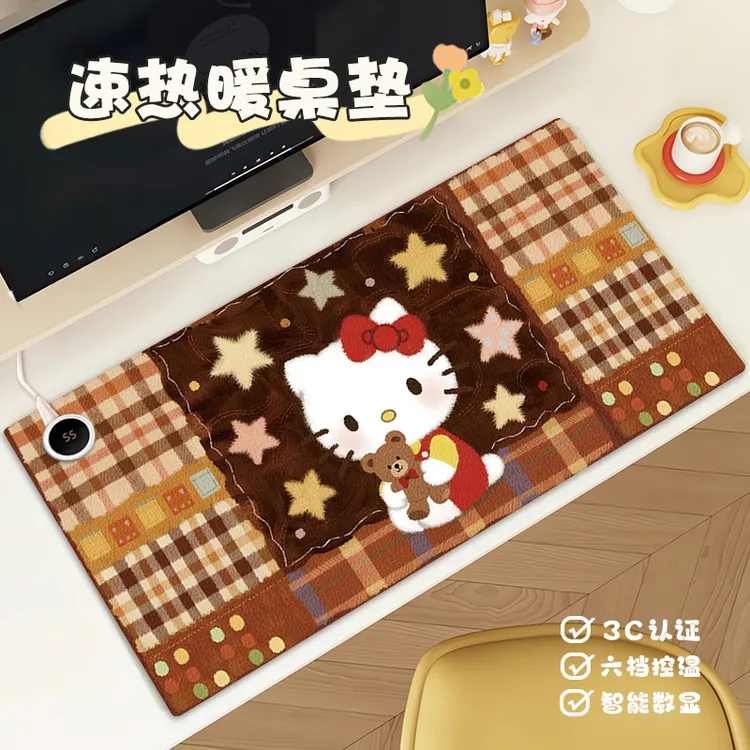 秋冬美拉德凯蒂猫加热鼠标垫超大高颜值宿舍暖手办公室加热垫定制