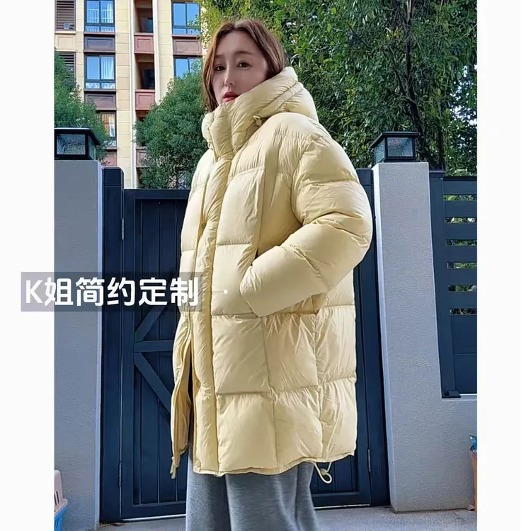 "KK定制"冬季新款泡芙中长款连帽羽绒服加厚宽松保暖外套D2228