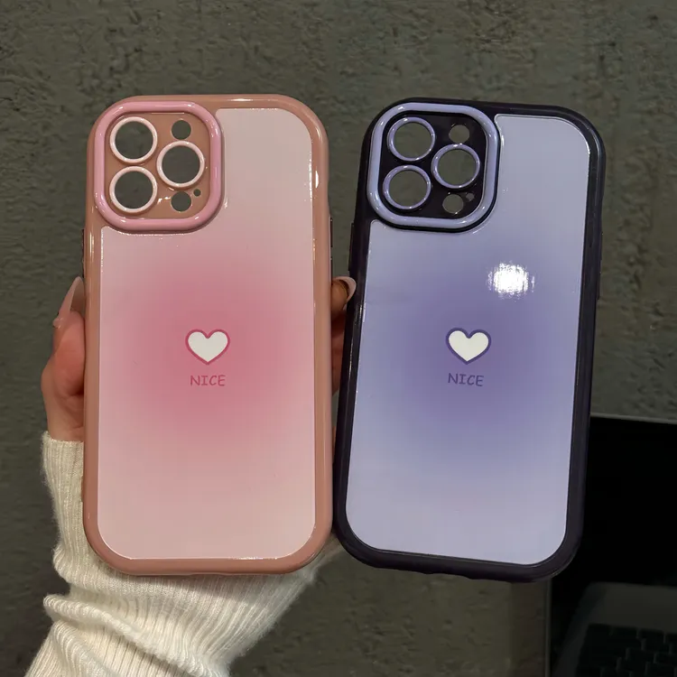 适用苹果16pro手机壳iPhone15奶油华为p80紫晕染爱心荣耀300红米k