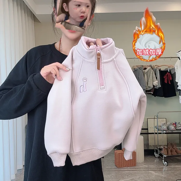 【加绒加厚】冬款女童加绒加厚卫衣简约紫粉色女童卫衣加厚亲子装