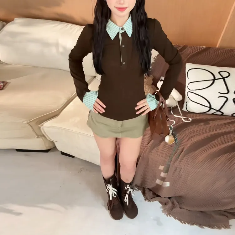 大码微胖条纹假两件长袖T恤女装秋季设计感小众体恤胖MM显瘦上衣
