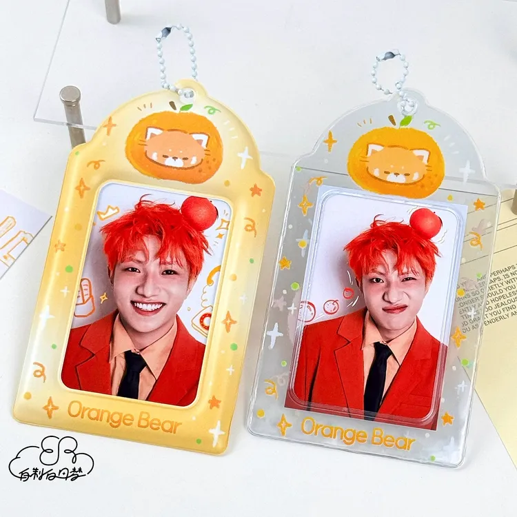 橘子小熊3寸PVC卡套爱豆小卡饭卡拍立得保护套收纳展示挂件ins