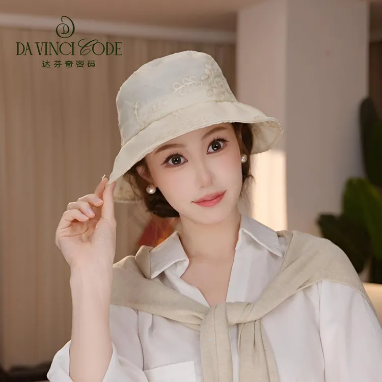 达芬奇密码新款春夏季绣花渔夫帽气质百搭显脸小帽子时尚便携商品图