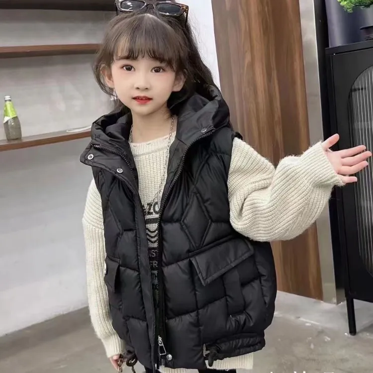 女童秋季风潮款马甲日式厚款女纯色冬款童装黑色韩版女童加绒裤子