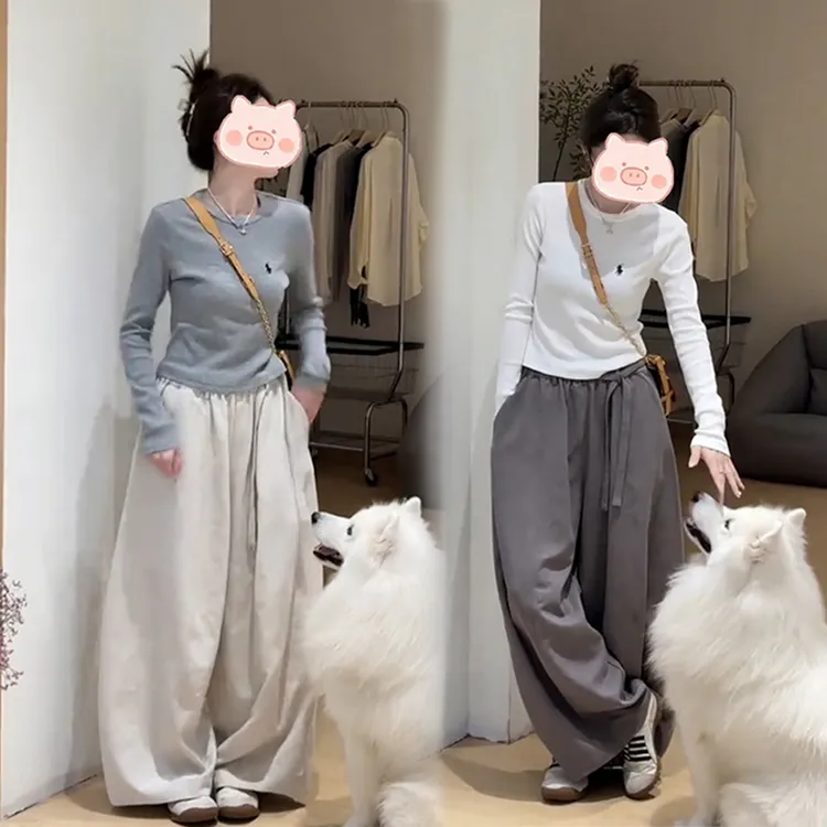 2025年早秋穿搭一整套时尚百搭设计长袖搭配宽松显瘦休闲裤两件套