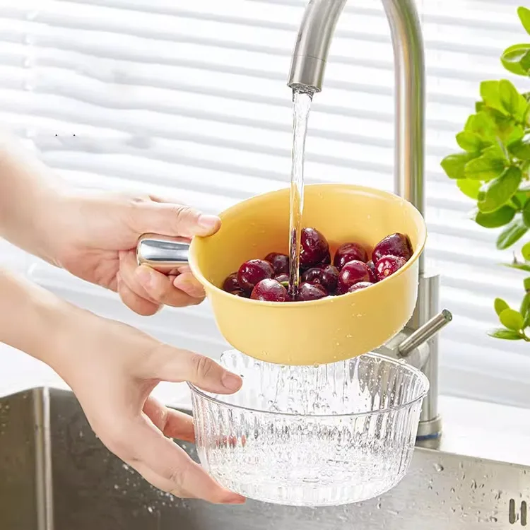 厨房沥水篮高颜值双层水果篮家用塑料收纳篮洗菜篮带手柄洗水果篮