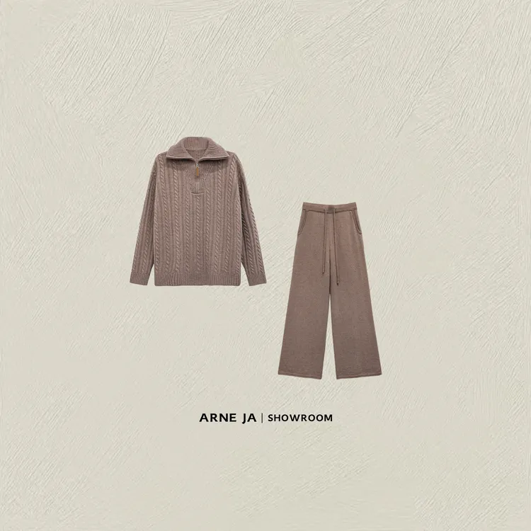 ARNE JA｜“极致主义”经典进阶加法绞纹半拉链羊绒套装W10502167