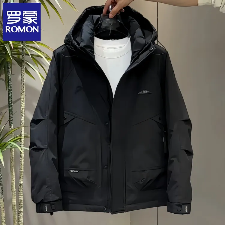Romon/罗蒙短款连帽羽绒服男士冬季新款宽松通勤休闲加厚保暖外套