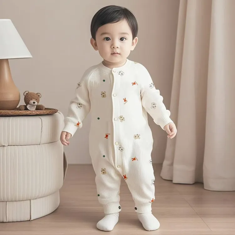 巴布豆2025婴儿衣服无骨贴身内衣满印花新生儿哈衣爬服宝宝连体衣