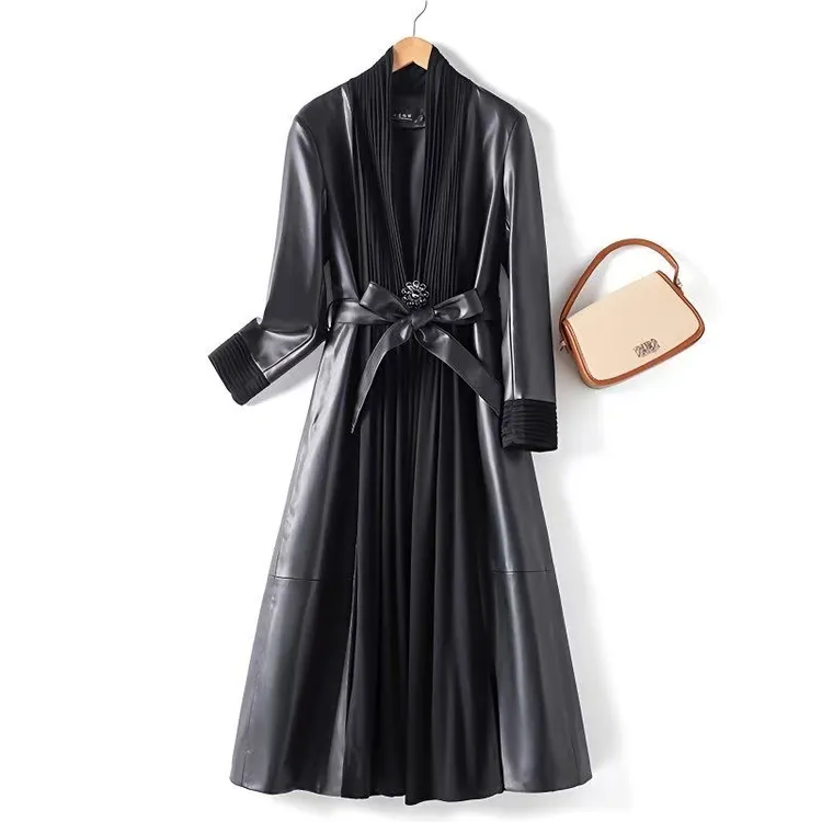 2025春秋新款海宁皮衣女长款绵羊皮外套皮风衣修身显瘦大码CZYL