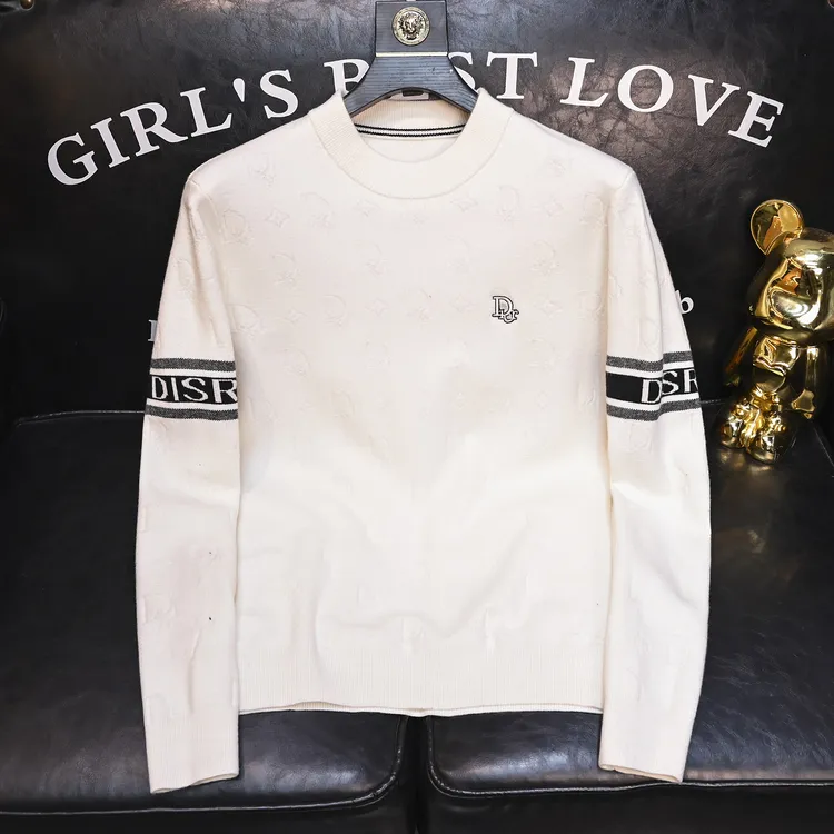 景君澜秋冬新款男士圆领羊毛针织衫修身长袖打底衫潮流潮提花毛衣