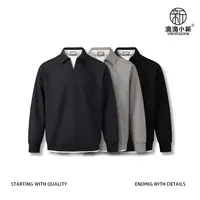 滴滴小新-秋冬季美式假两件polo衫华夫格肌理纹翻领卫衣男D5005