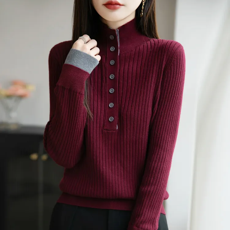 哥弟阿玛施正品秋冬新款拼色假两件长袖毛针织女时尚休闲百搭上衣